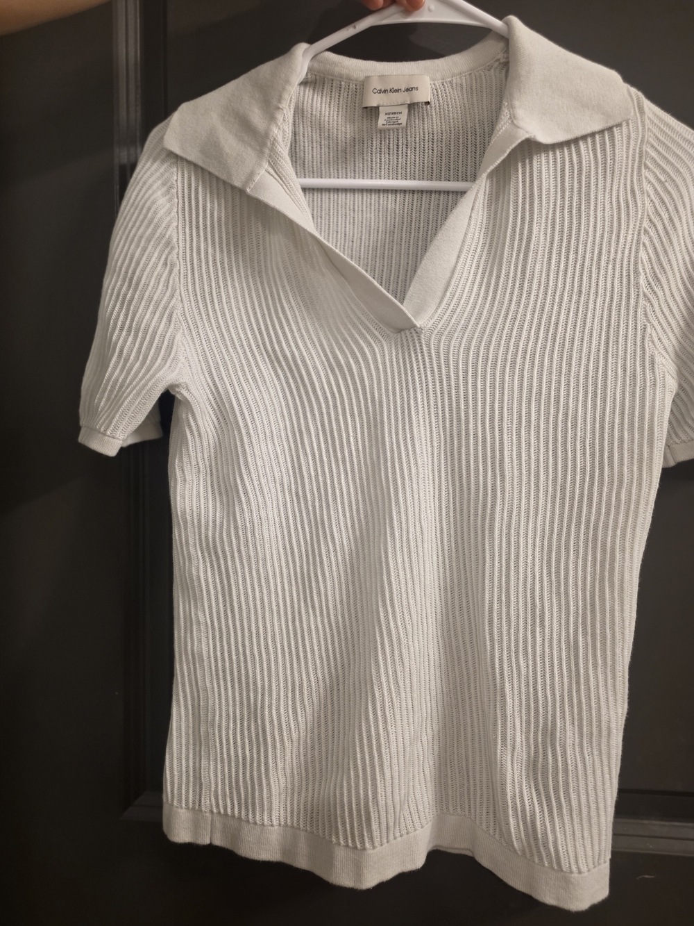 Calvin Klein Jeans Cream Ribbed Short-Sleeve Polo Top